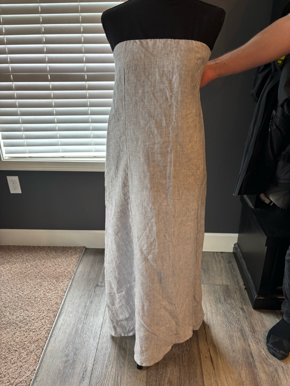 Quince Strapless Blue Linen-Blend Maxi Dress